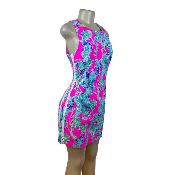 Lilly Pulitzer Womens Pink & Blue Cotton Lobster Print Sheath Dress Size 10 - Picture 2 of 9